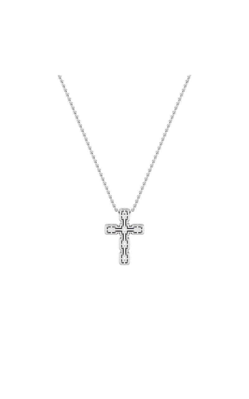 3CTW Emerald Shaped Lab Grown Diamond (F/VS) Cross Pendant in 14K Gold