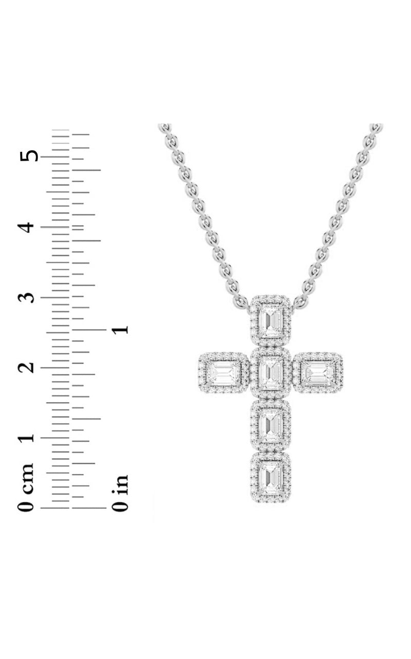3CTW Emerald Shaped Lab Grown Diamond (F/VS) Cross Pendant in 14K Gold
