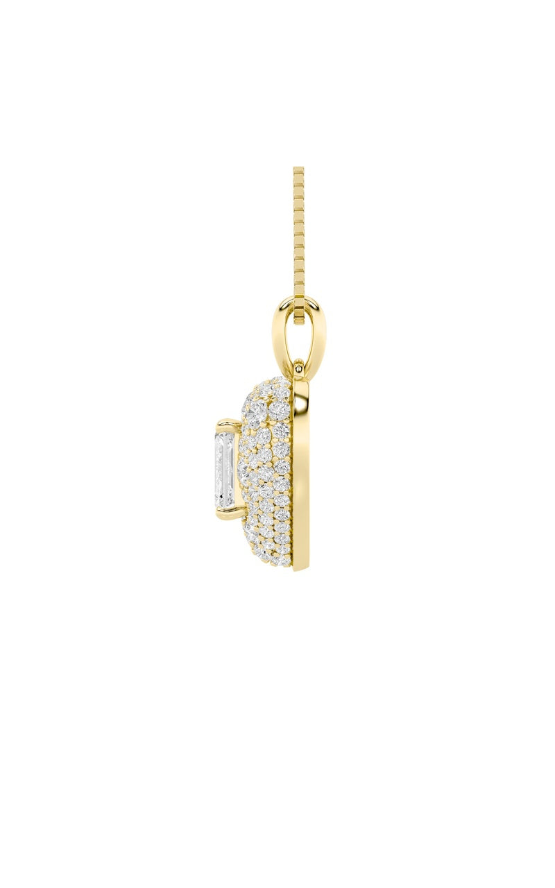 2Cttw Emerald Shaped Lab Grown Diamond (F/VS) PaveAccented Heart Shaped Pendant in 14K Gold