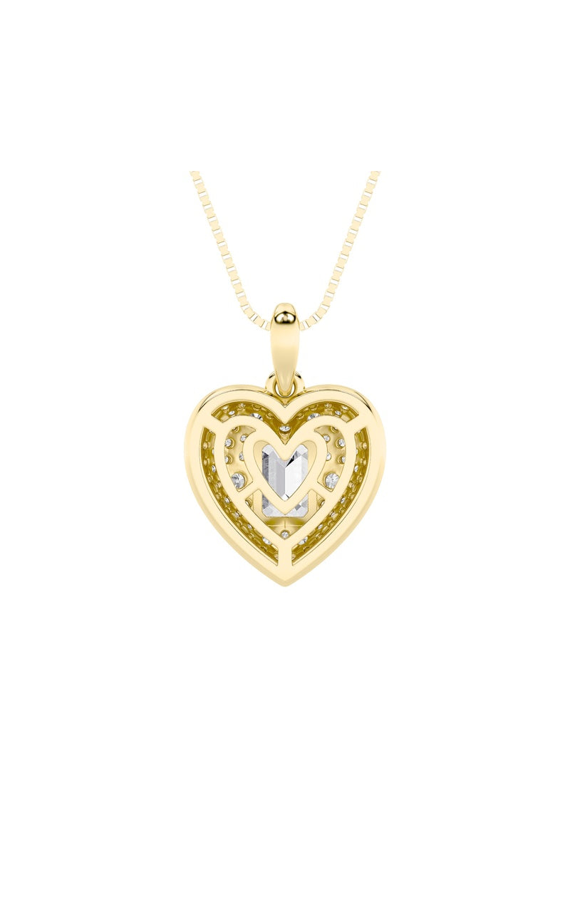 2Cttw Emerald Shaped Lab Grown Diamond (F/VS) PaveAccented Heart Shaped Pendant in 14K Gold