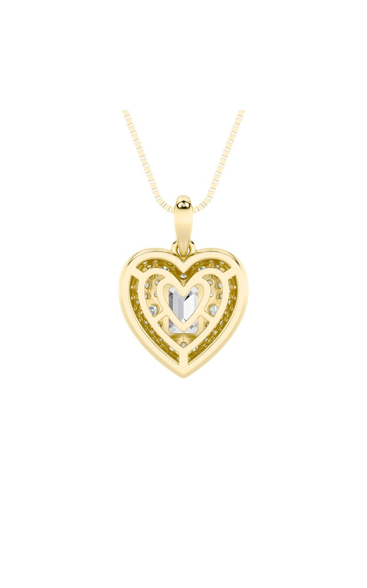 2Cttw Emerald Shaped Lab Grown Diamond (F/VS) PaveAccented Heart Shaped Pendant in 14K Gold