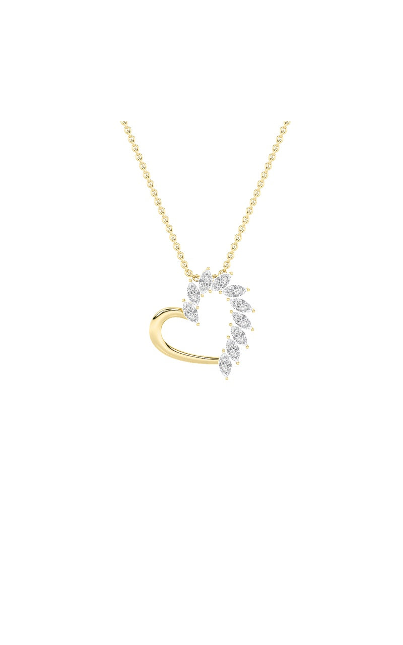 2CTW Marquise Shaped Lab Grown Diamond (F/VS) Heart Shaped Pendant in 14K Gold