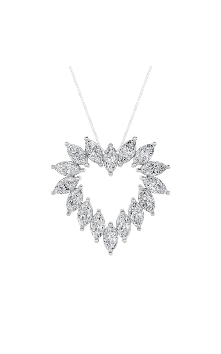 3CTW Marquise Shaped Lab Grown Diamond (F/VS) Heart Shaped Pendant in 14K Gold