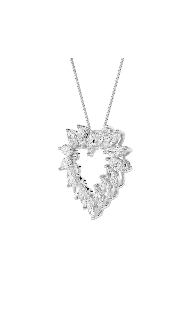 3CTW Marquise Shaped Lab Grown Diamond (F/VS) Heart Shaped Pendant in 14K Gold