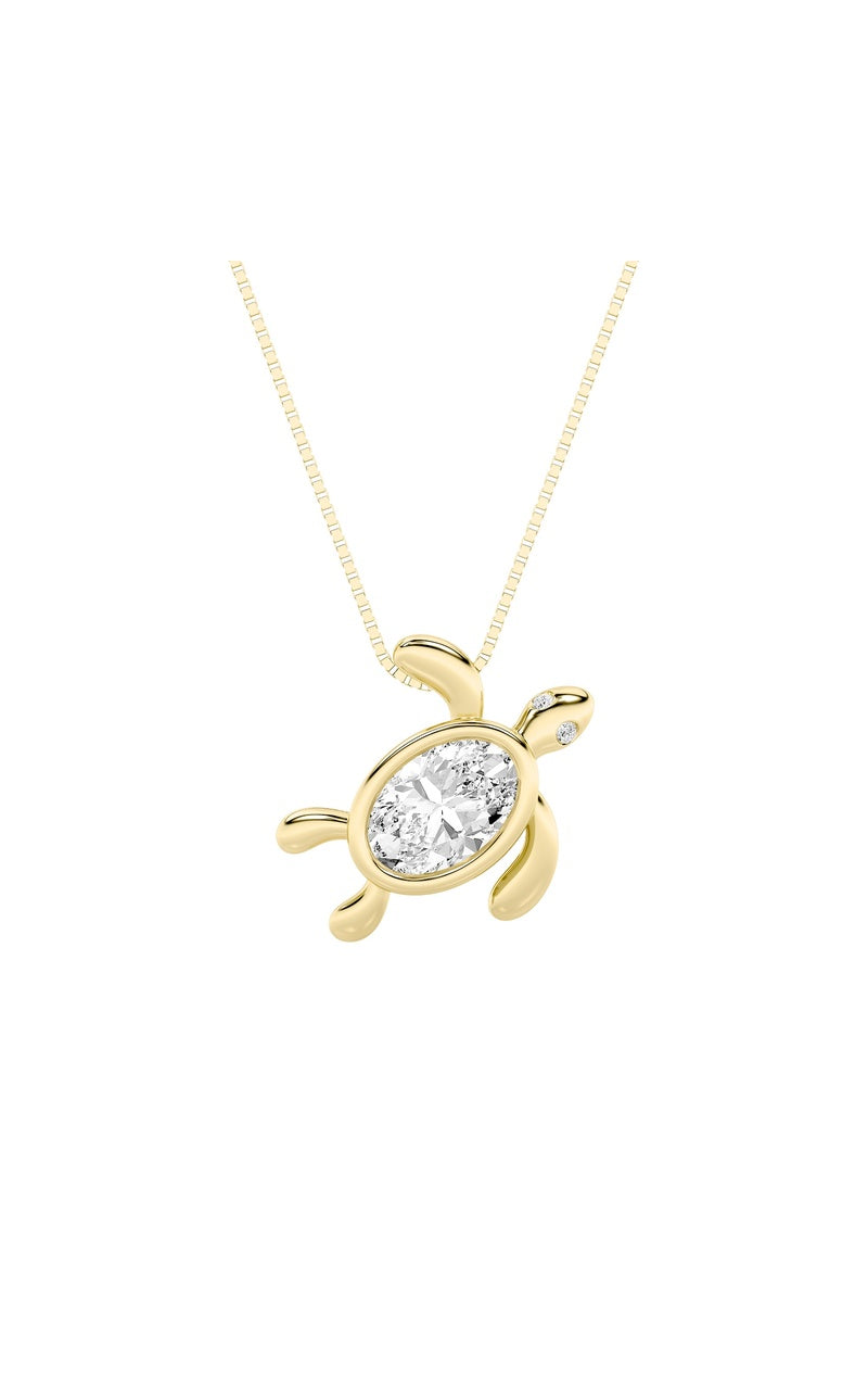 1.5Cttw Oval Shaped Lab Grown Diamond (F/VS) BezelSet Turtle Pendant in 14K Gold