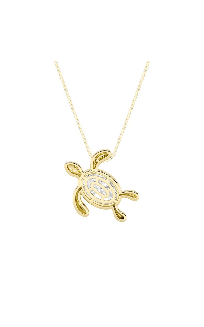 1.5CTW Oval Shaped Lab Grown Diamond (F/VS) Bezel Set Turtle Pendant in 14K Gold, 14K Yellow Gold