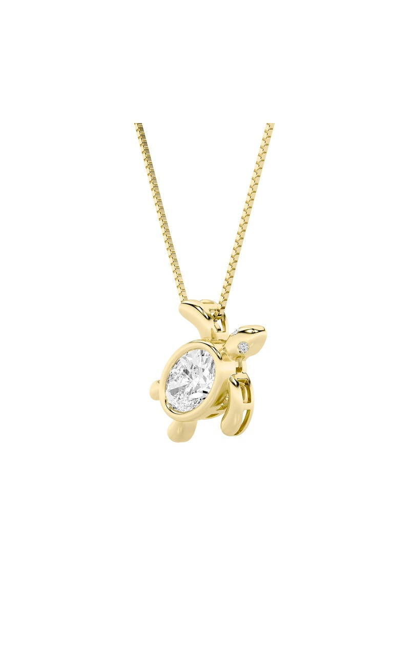 1.5Cttw Oval Shaped Lab Grown Diamond (F/VS) BezelSet Turtle Pendant in 14K Gold