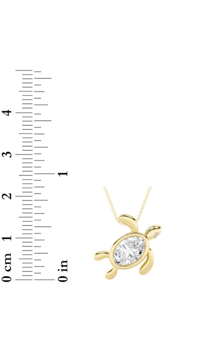 1.5Cttw Oval Shaped Lab Grown Diamond (F/VS) Bezel Set Turtle Pendant in 14K Gold