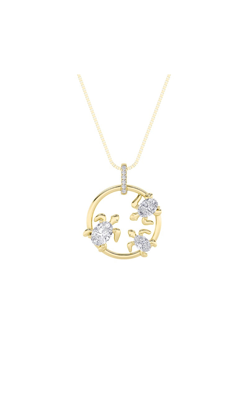 2Cttw Oval Shaped Lab Grown Diamond (F/VS) Baby Turtle Pendant in 14K Gold