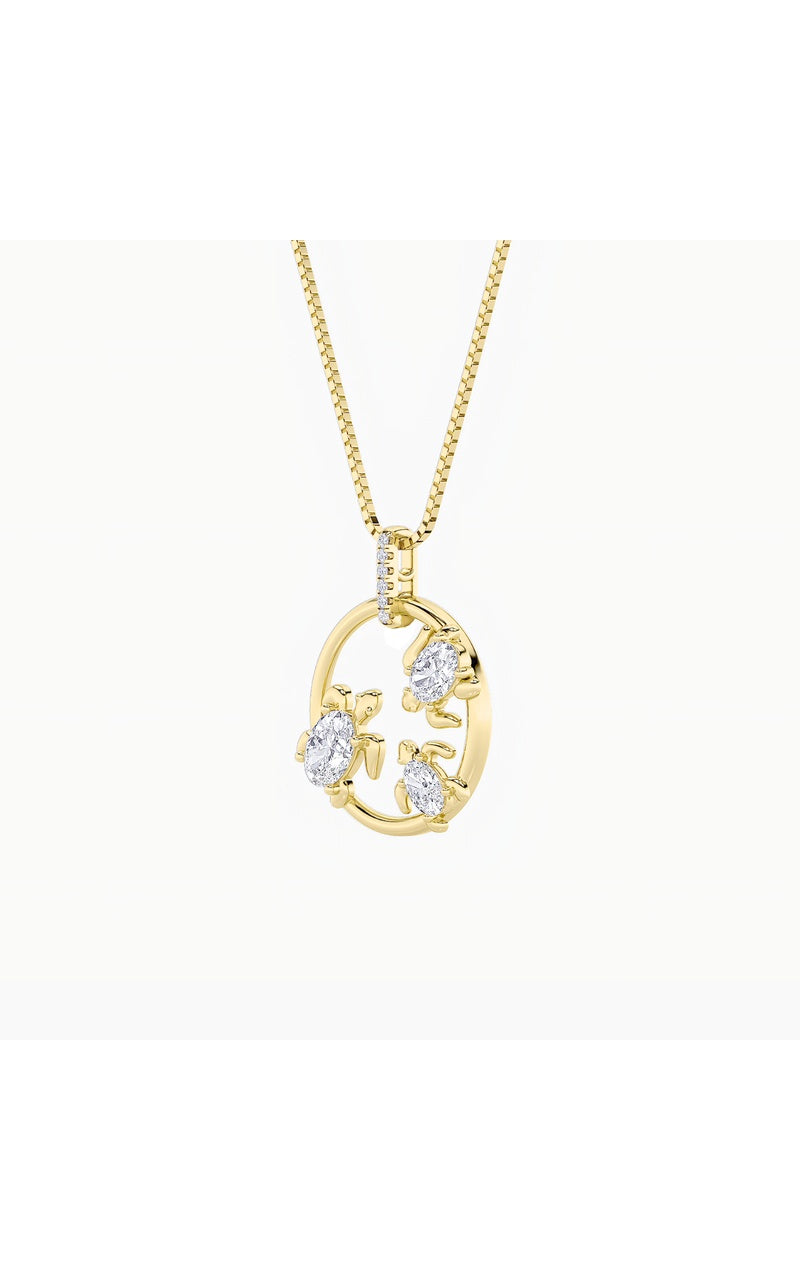2CTW Oval Shaped Lab Grown Diamond (F/VS) Baby Turtle Pendant in 14K Gold