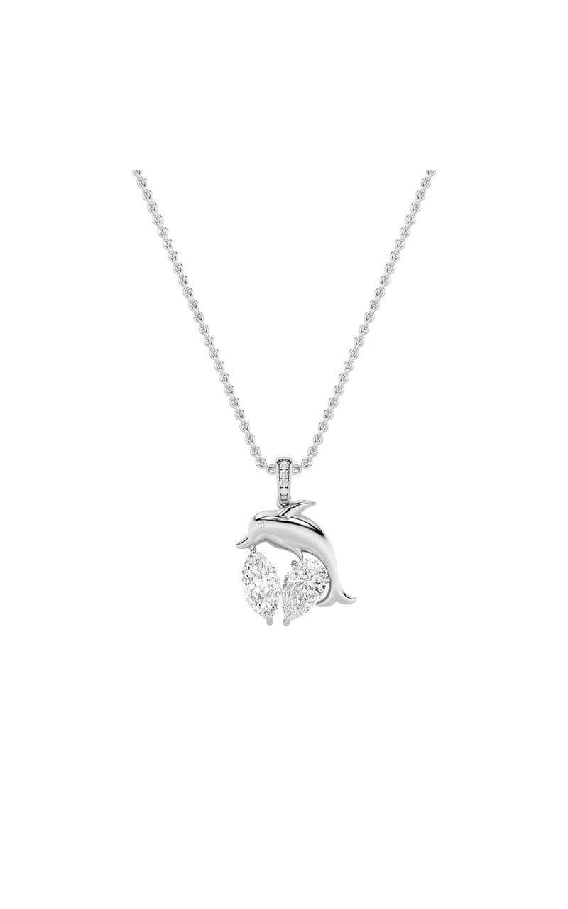 2CTW Marquise Shaped Lab Grown Diamond (F/VS) Dolphin Pendant in 14K Gold