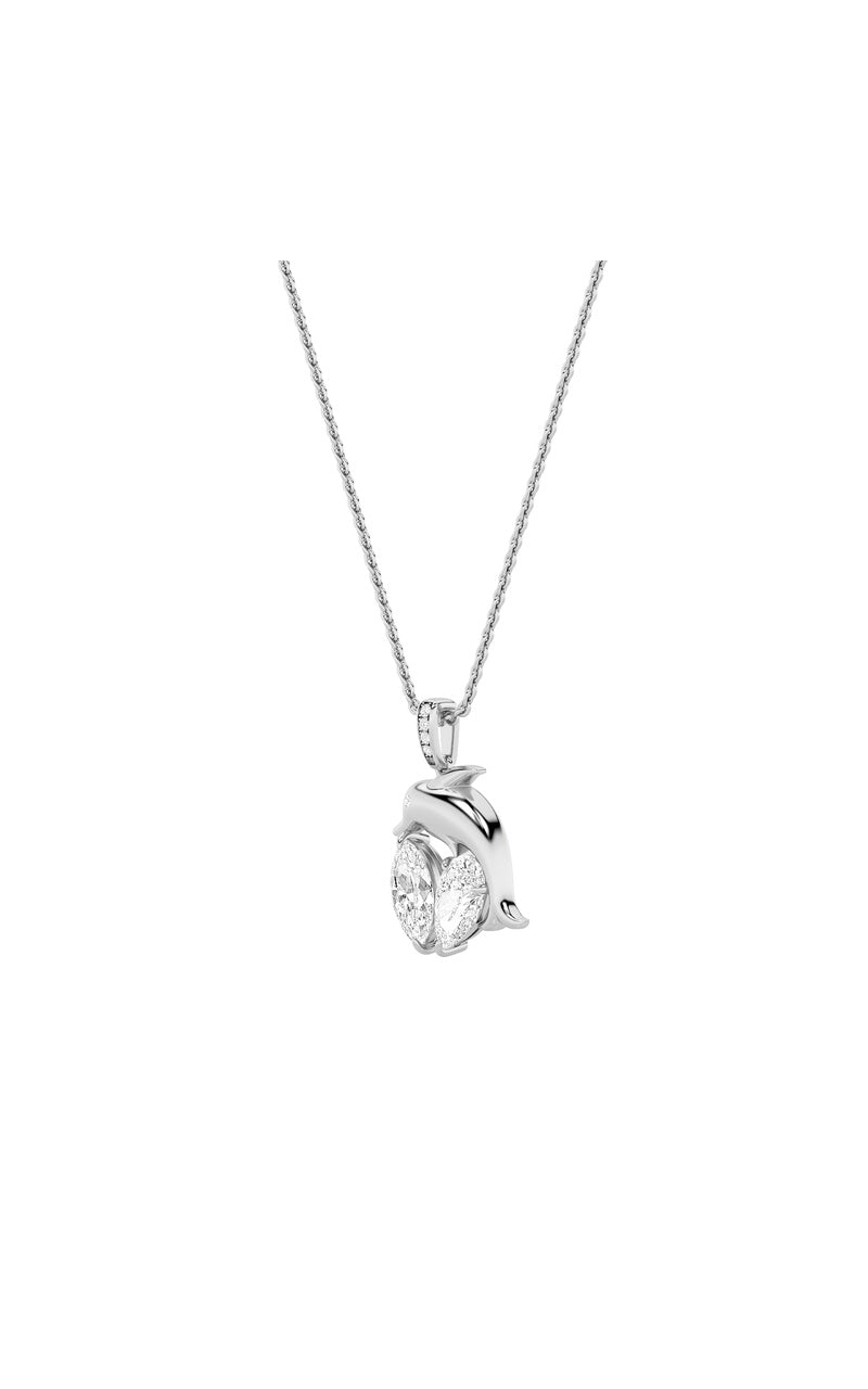 2CTW Marquise Shaped Lab Grown Diamond (F/VS) Dolphin Pendant in 14K Gold
