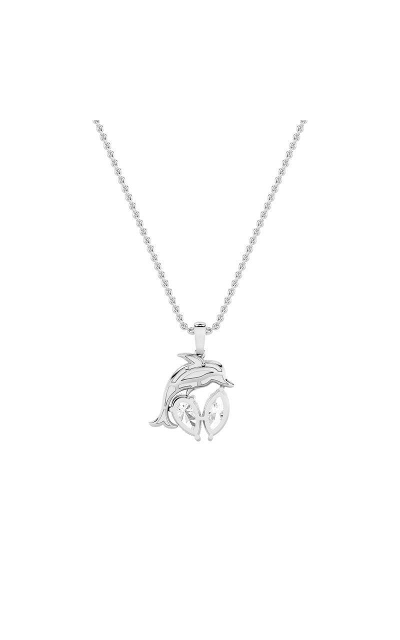 2Cttw Marquise Shaped Lab Grown Diamond (F/VS) Dolphin Pendant in 14K Gold