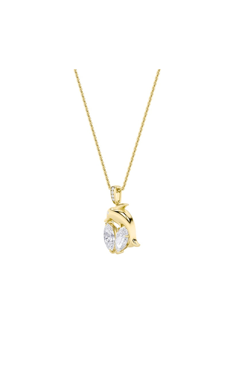 2CTW Marquise Shaped Lab Grown Diamond (F/VS) Dolphin Pendant in 14K Gold