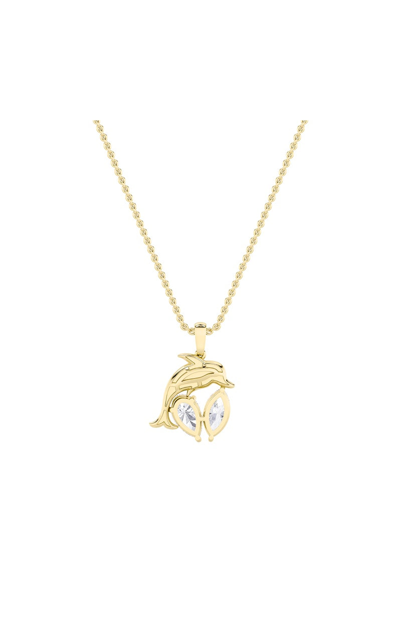 2CTW Marquise Shaped Lab Grown Diamond (F/VS) Dolphin Pendant in 14K Gold