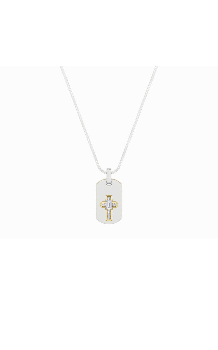 1Cttw Emerald Shaped Lab Grown Diamond (F/VS) DogTag Pendant in 14K Gold