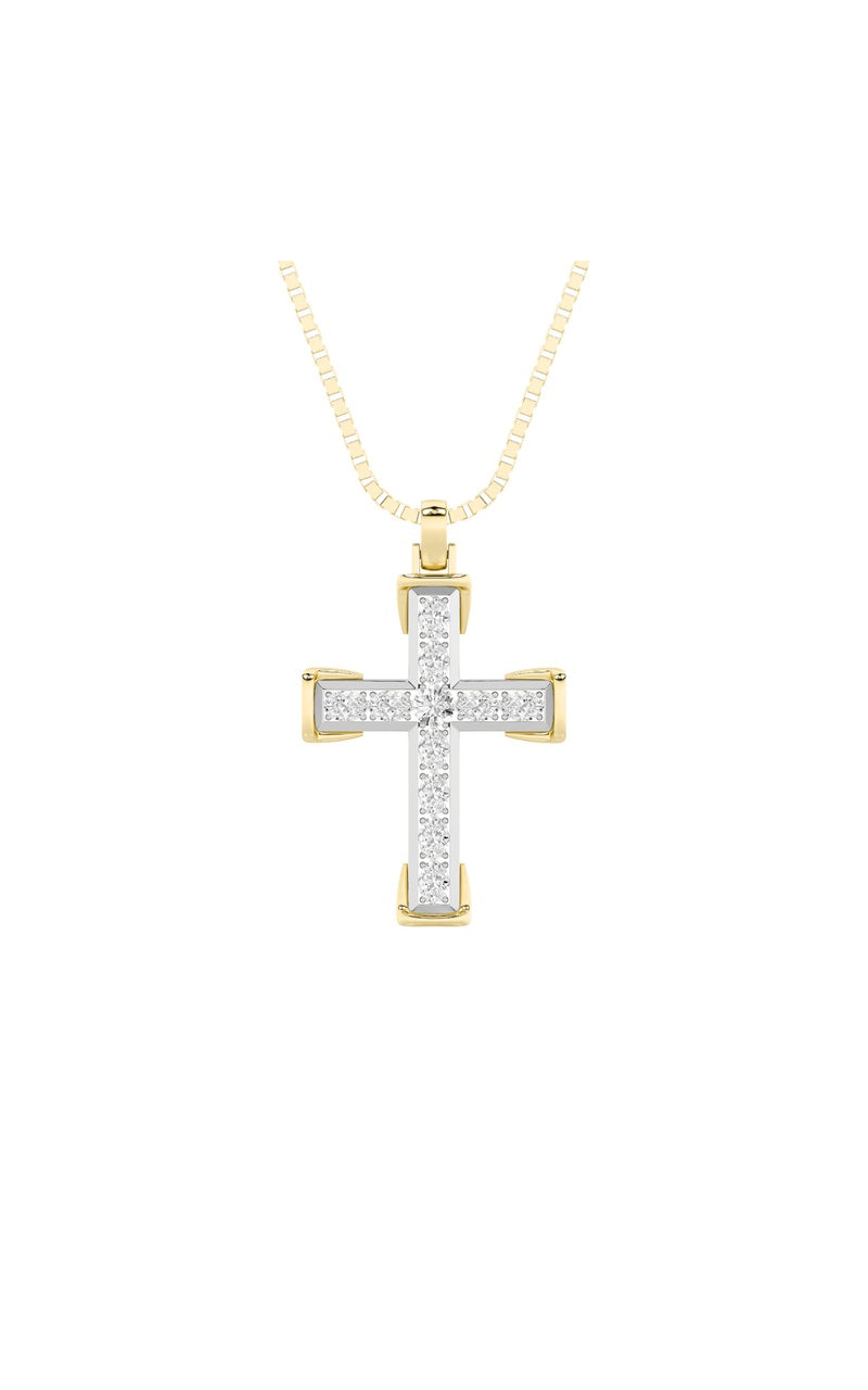 3Cttw Round Shaped Lab Grown Diamond (F/VS) CrossPendant in 14K Gold