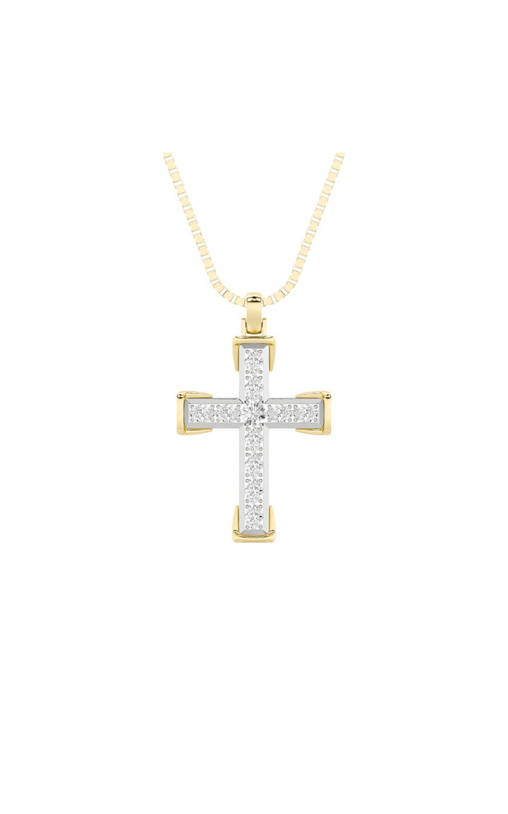 3Cttw Round Shaped Lab Grown Diamond (F/VS) CrossPendant in 14K Gold