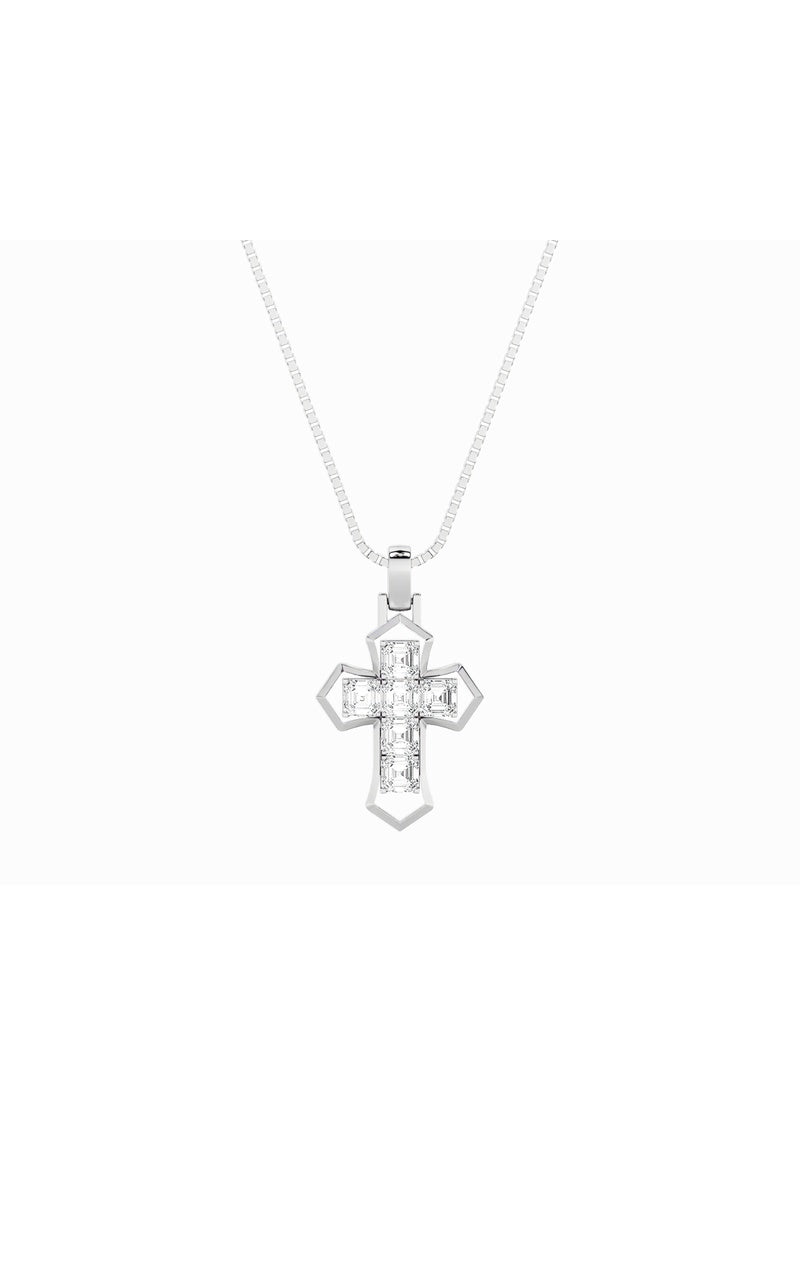 6CTW Asscher Shaped Lab Grown Diamond (F/VS) Cross Pendant in 14K Gold