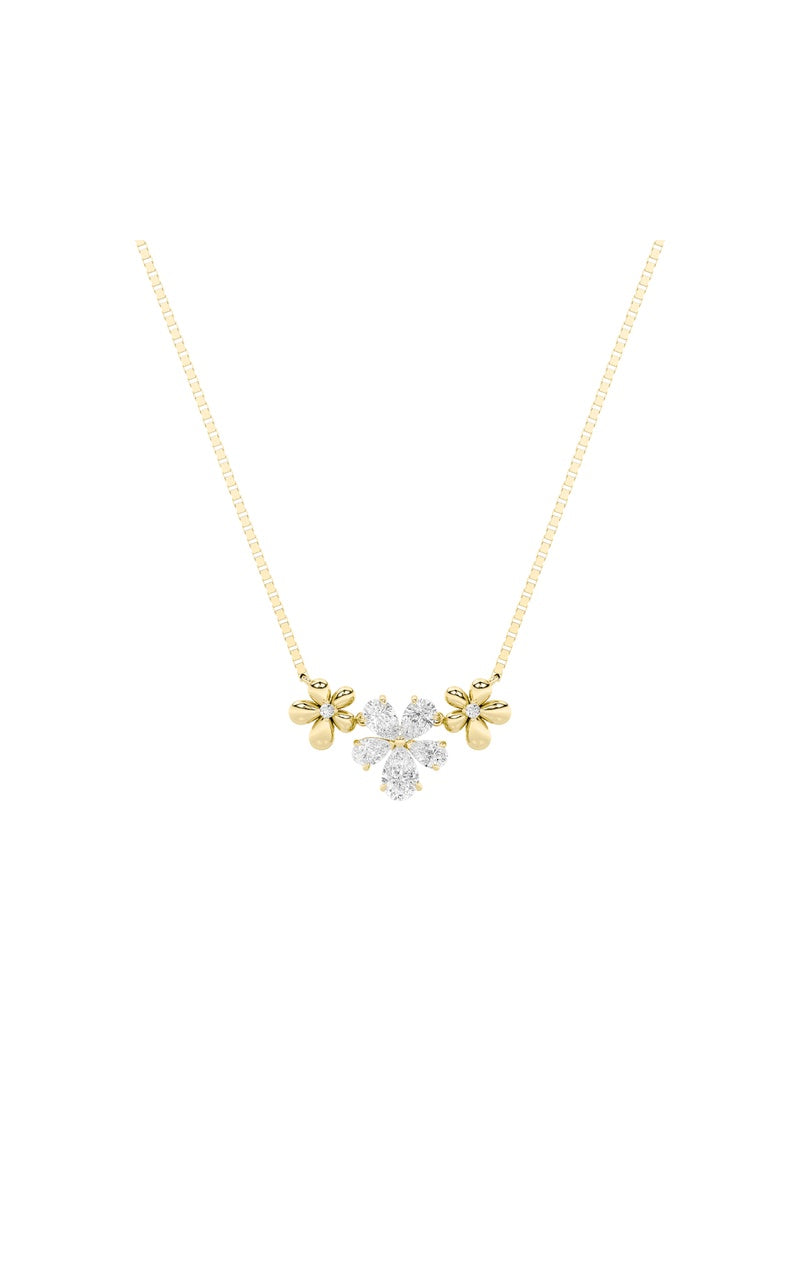 2CTW Pear Shaped Lab Grown Diamond (F/VS) Fancy Flower Necklace in 14K Gold