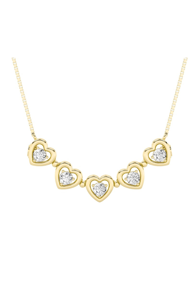 1Cttw Round Shaped Lab Grown Diamond (F/VS) HeartShaped Necklace in 14K Gold