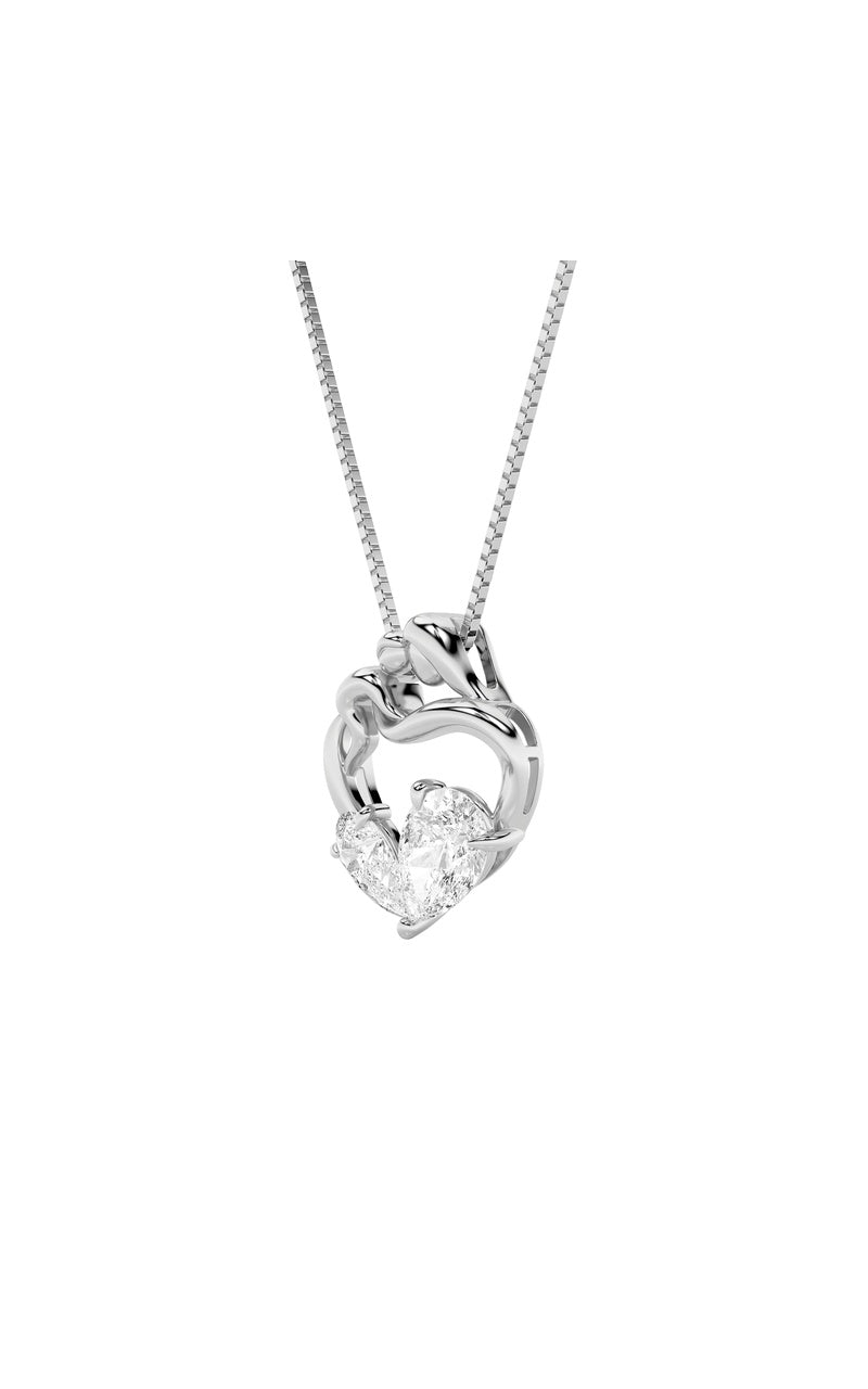 3CTW Pear Shaped Lab Grown Diamond (F/VS) Mother & Child Heart Shaped Pendant in 14K Gold
