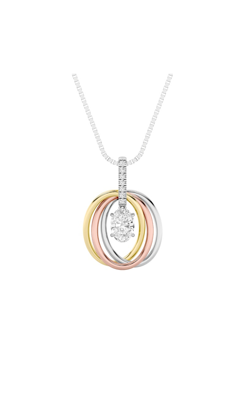 1.5Cttw Oval Shaped Lab Grown Diamond (F/VS) ThreeTone Solitaire Accented Pendant in 14K Gold