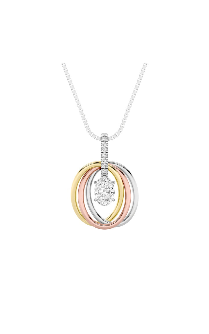 1.5Cttw Oval Shaped Lab Grown Diamond (F/VS) ThreeTone Solitaire Accented Pendant in 14K Gold