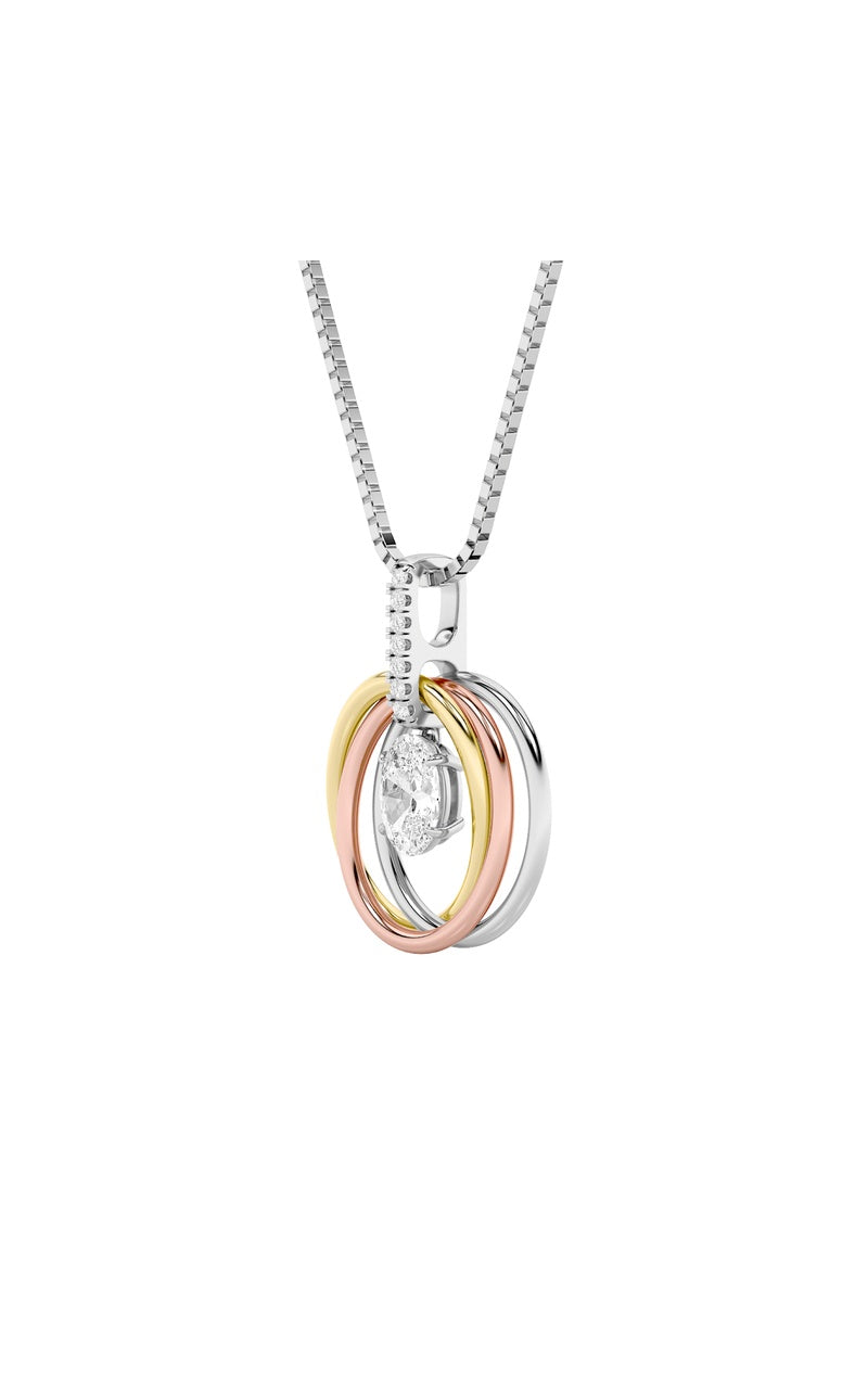 1.5Cttw Oval Shaped Lab Grown Diamond (F/VS) ThreeTone Solitaire Accented Pendant in 14K Gold