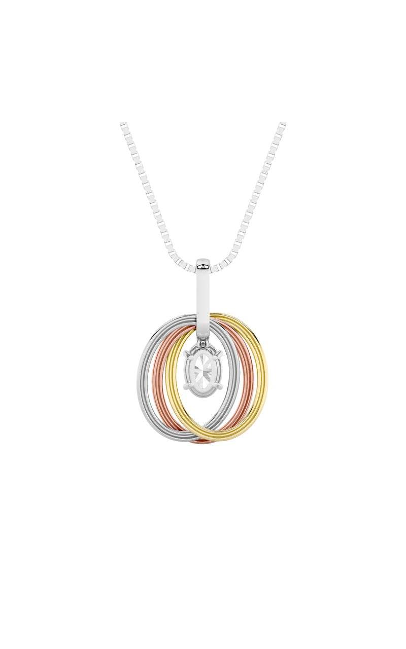 1.5CTW Oval Shaped Lab Grown Diamond (F/VS) Three Tone Solitaire Accented Pendant in 14K Gold