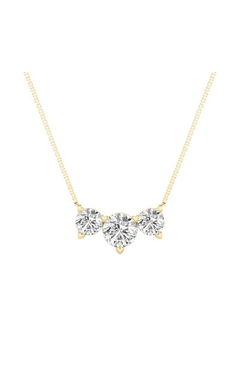 2Cttw Round Shaped Lab Grown Diamond (F/VS) ThreeStone Necklace in 14K Gold