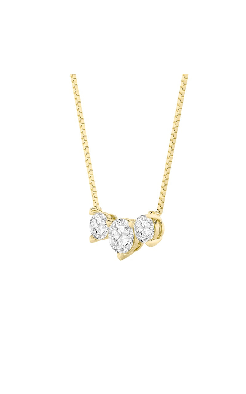 2Cttw Round Shaped Lab Grown Diamond (F/VS) Three Stone Necklace in 14K Gold
