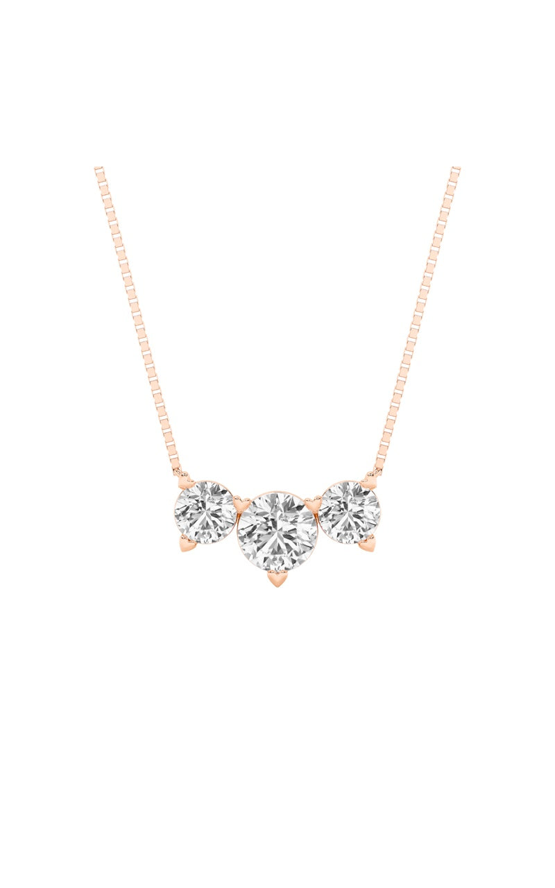 2CTW Round Shaped Lab Grown Diamond (F/VS) Three Stone Necklace in 14K Gold