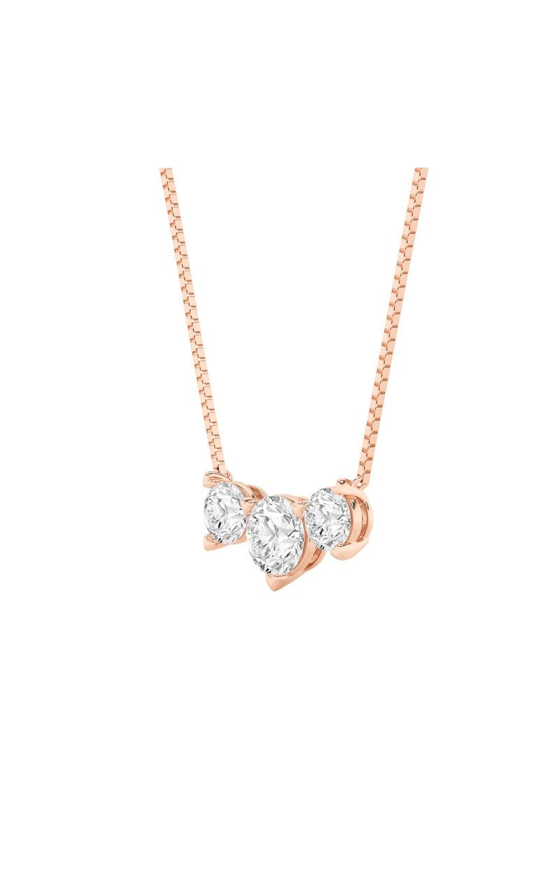 2Cttw Round Shaped Lab Grown Diamond (F/VS) ThreeStone Necklace in 14K Gold