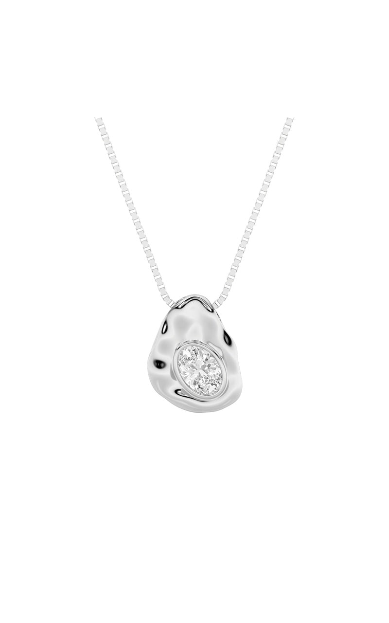 1Cttw Oval Shaped Lab Grown Diamond (F/VVS) Organic Design Solitaire Pendant in 14K Gold