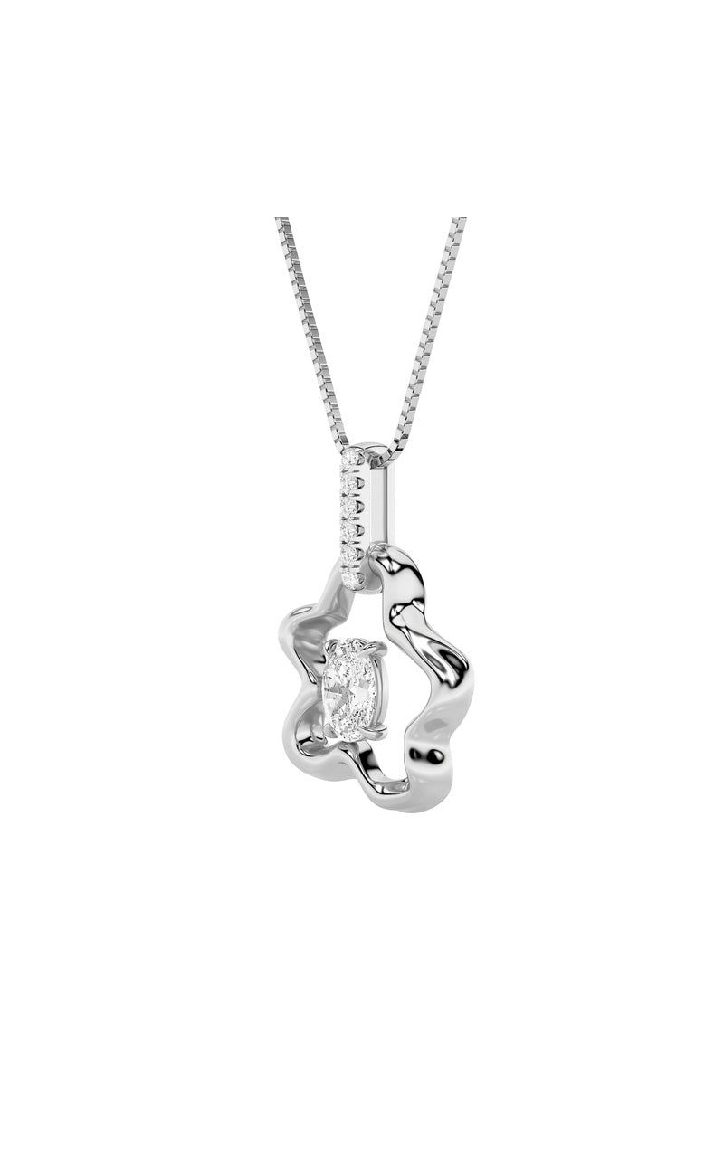 1Cttw Oval Shaped Lab Grown Diamond (F/VS) OrganicDesign Solitaire Pendant in 14K Gold