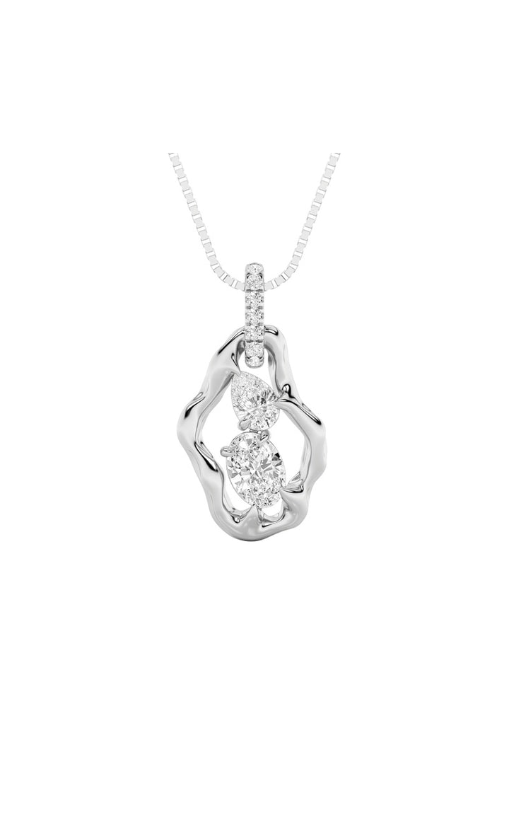 1Cttw Oval Shaped Lab Grown Diamond (F/VS) OrganicDesign Solitaire Pendant in 14K Gold