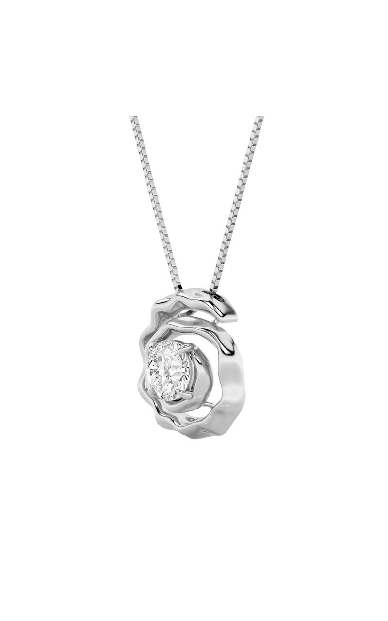 1Cttw Round Shaped Lab Grown Diamond (F/VS) Organic Design Solitaire Pendant in 14K Gold