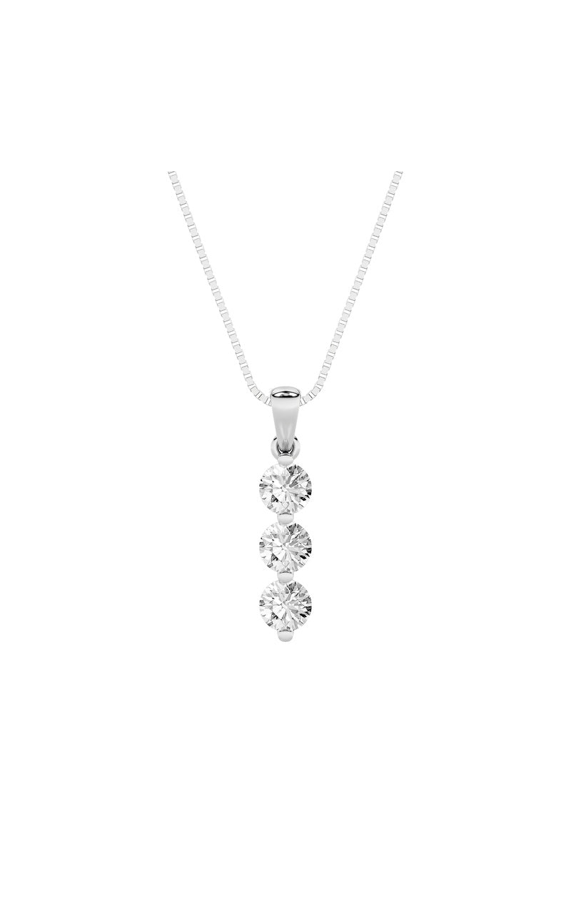 1Cttw Round Shaped Lab Grown Diamond (F/VS) ThreeStone Pendant in 14K Gold