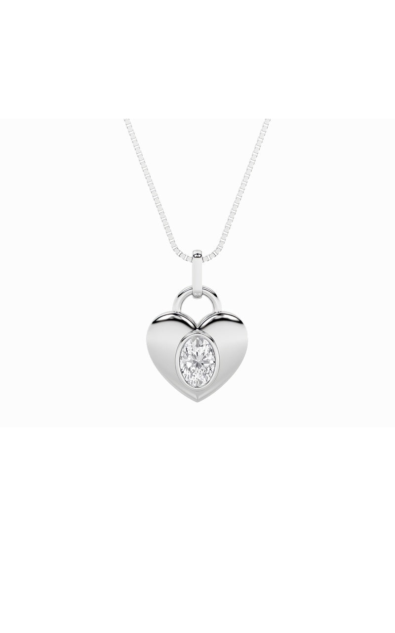 1Cttw Oval Shaped Lab Grown Diamond (F/VS) Heart Pendant in 14K  White Gold