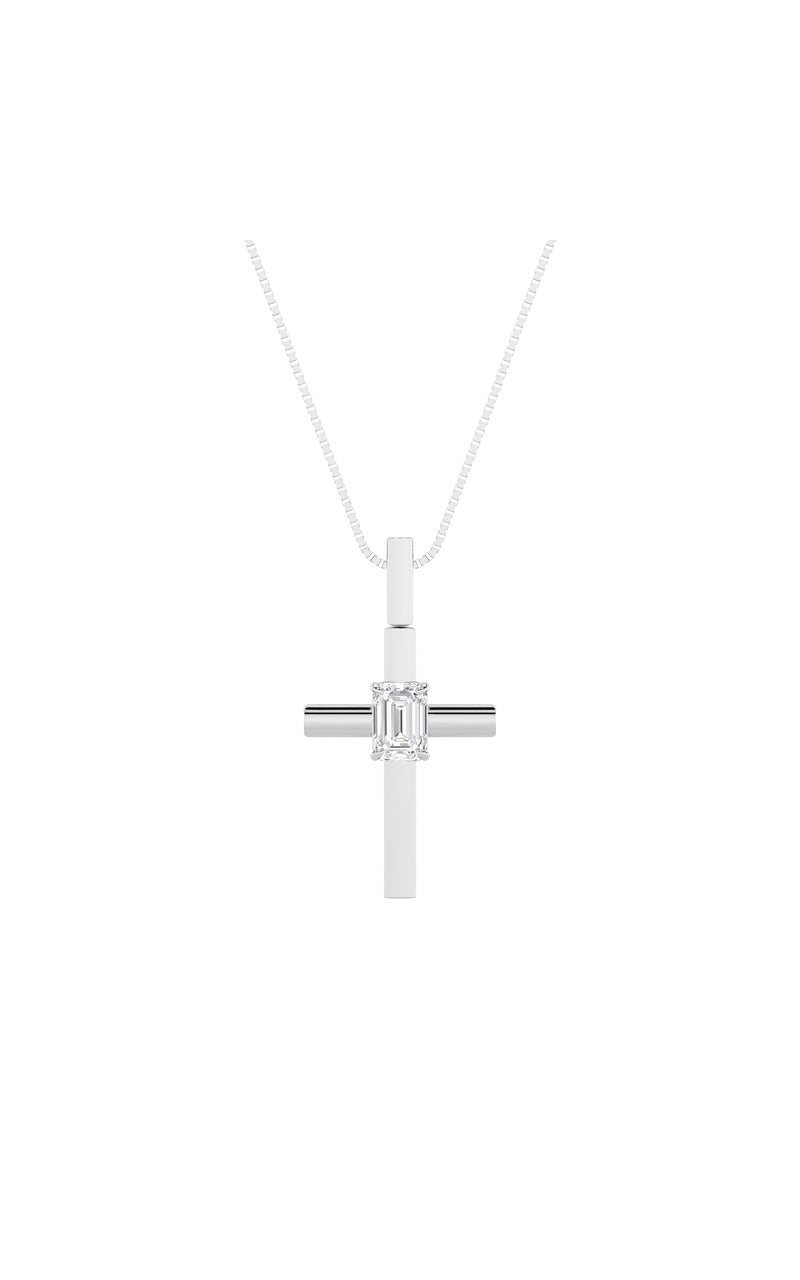 0.5Cttw Emerald Shaped Lab Grown Diamond (F/VS) Cross Pendant in 14K Gold