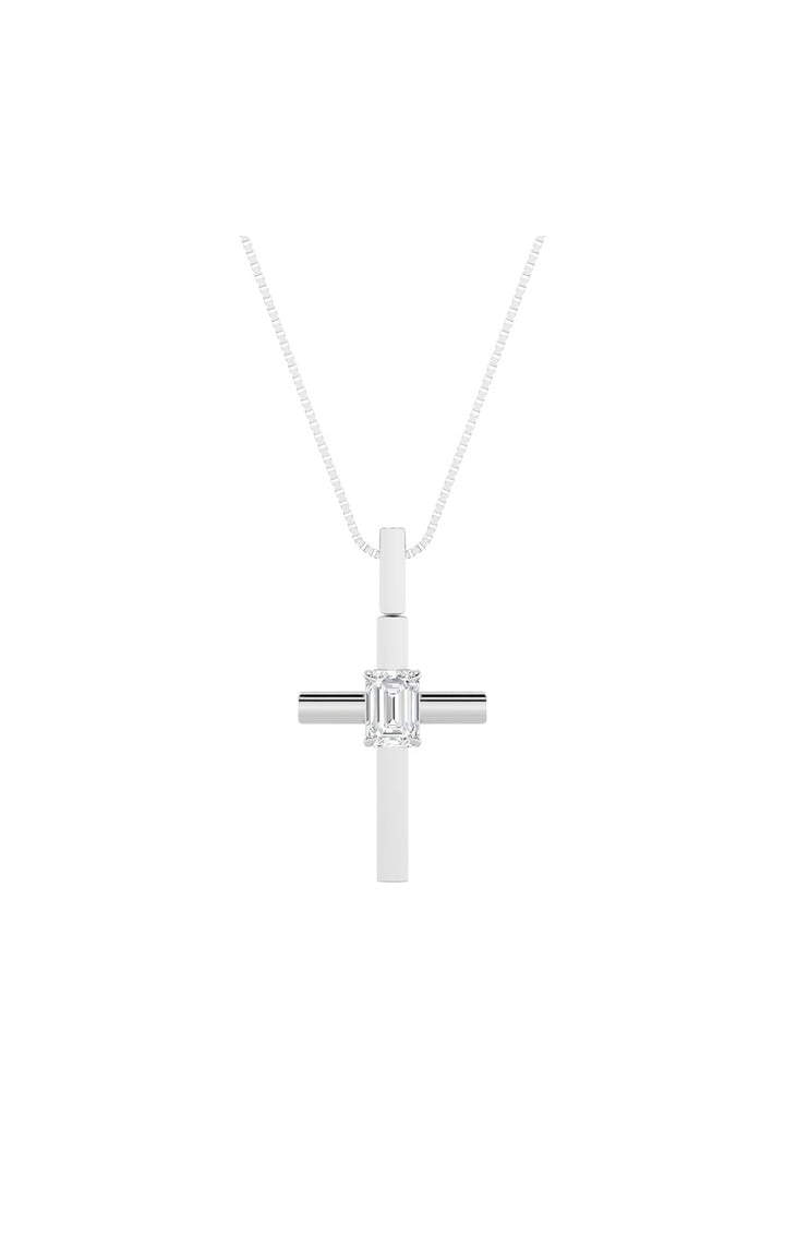 0.5Cttw Emerald Shaped Lab Grown Diamond (F/VS) Cross Pendant in 14K Gold