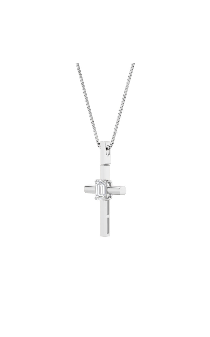 0.5Cttw Emerald Shaped Lab Grown Diamond (F/VS) Cross Pendant in 14K Gold