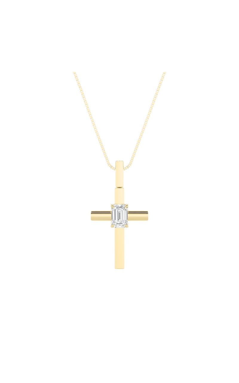0.5Cttw Emerald Shaped Lab Grown Diamond (F/VS) Cross Pendant in 14K Gold