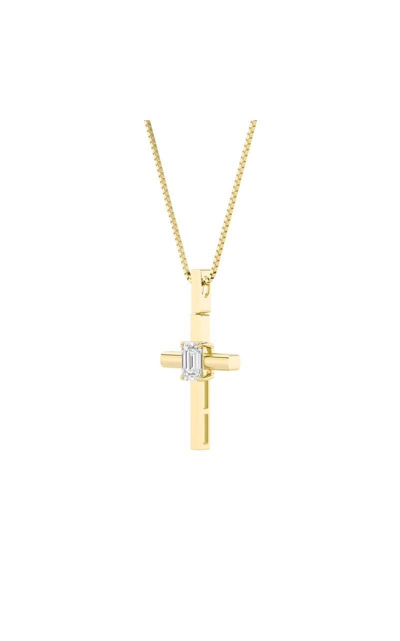 0.5Cttw Emerald Shaped Lab Grown Diamond (F/VS) Cross Pendant in 14K Gold
