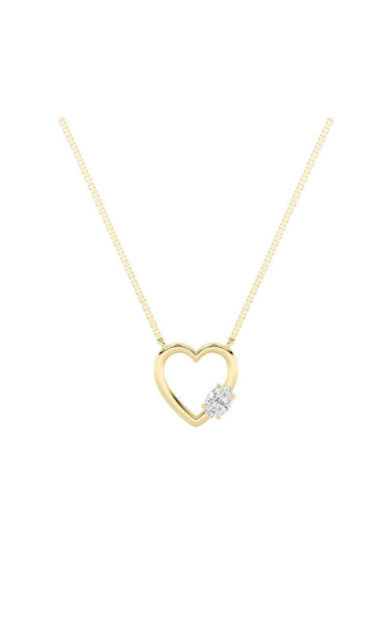 0.5Cttw Oval Shaped Lab Grown Diamond (F/VS) Heart Shaped Necklace in 14K Gold