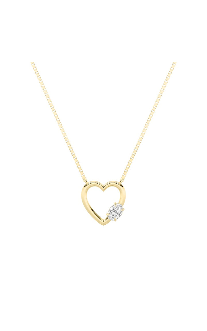 0.5Cttw Oval Shaped Lab Grown Diamond (F/VS) Heart Shaped Necklace in 14K Gold