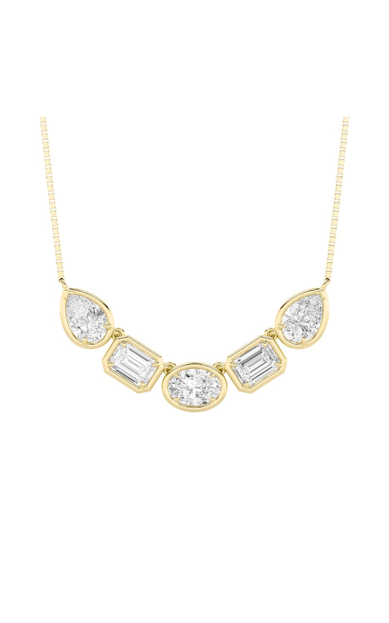 2.5Cttw Oval Shaped Lab Grown Diamond (F/VS) FiveStone Necklace in 14K Gold