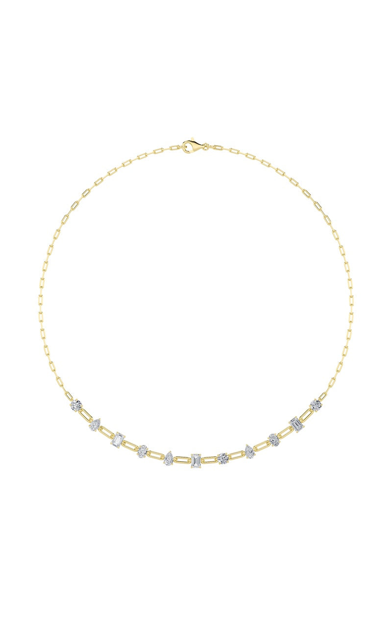 4Cttw Emerald, Pear, Oval and Round Shaped Lab Grown Diamond (F/VS) Station Necklace in 14K Gold