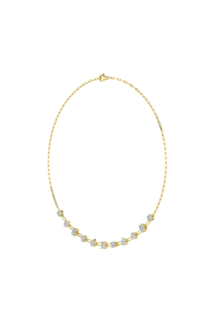 4Cttw Emerald, Pear, Oval and Round Shaped Lab Grown Diamond (F/VS) Station Necklace in 14K Gold